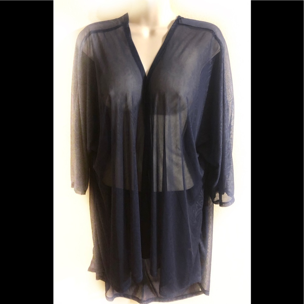 LuLaRoe Sheer Mesh Kimono Swim Cover Up Navy Blue L Beach Travel Summer Cruise